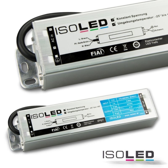ISOLED LED transformator 24V/DC, 0-60W, IP66