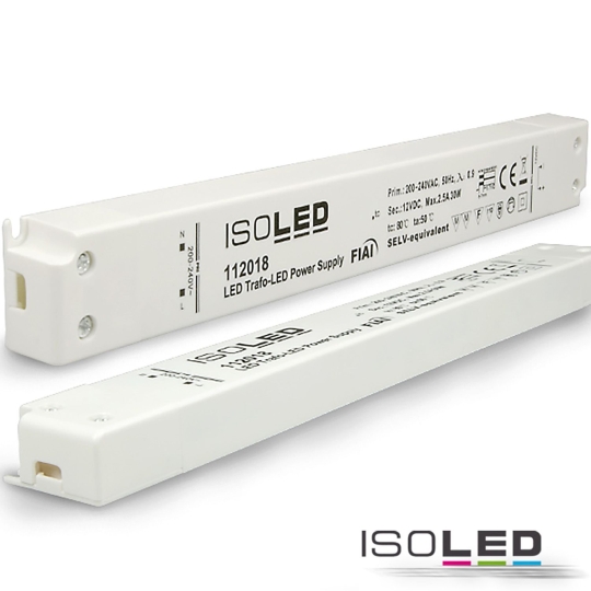 ISOLED LED transformator 12V/DC, 0-30W, ultraslank, SELV