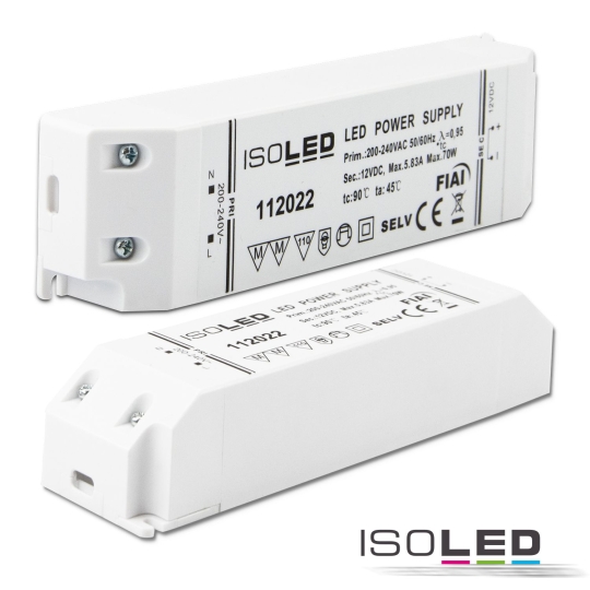 Transformateur LED ISOLED 12V/DC, 0-70W, SELV