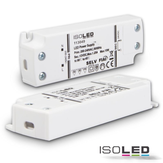 ISOLED LED transformator 12V/DC, 0-15W, ultra plat, SELV
