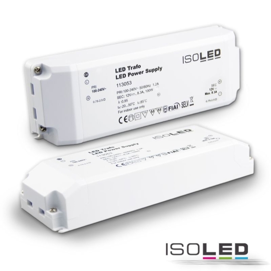 ISOLED LED transformator 12V/DC, 0-100W, SELV