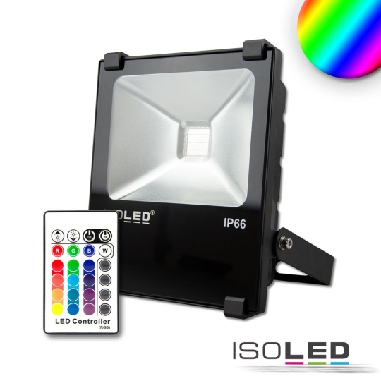 ISOLED LED floodlight 10W, RGB, IP66, incl. wireless remote control