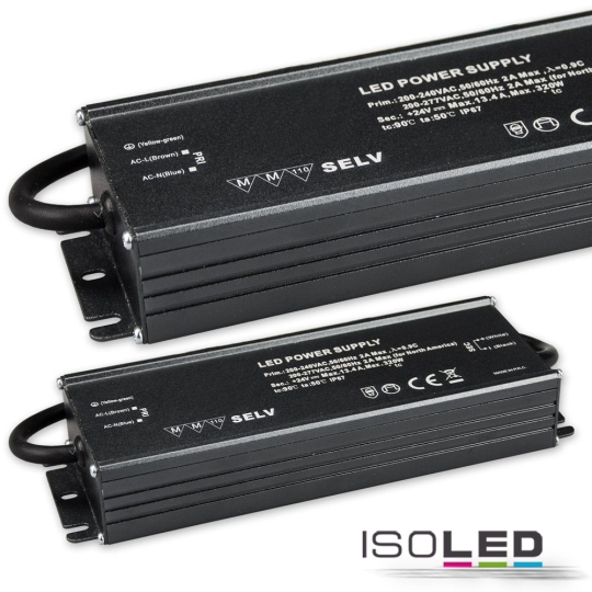 ISOLED LED transformer 24V/DC, 0-320W, IP67, SELV