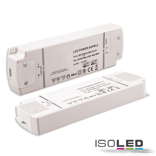 ISOLED LED transformator 24V/DC, 0-50W, dimbaar (spanningsloos)