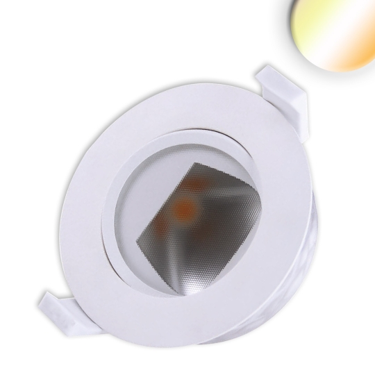 ISOLED LED Einbaustrahler asym. COB, weiß, 8W, 50°, IP44, dimmbar - warmweiß