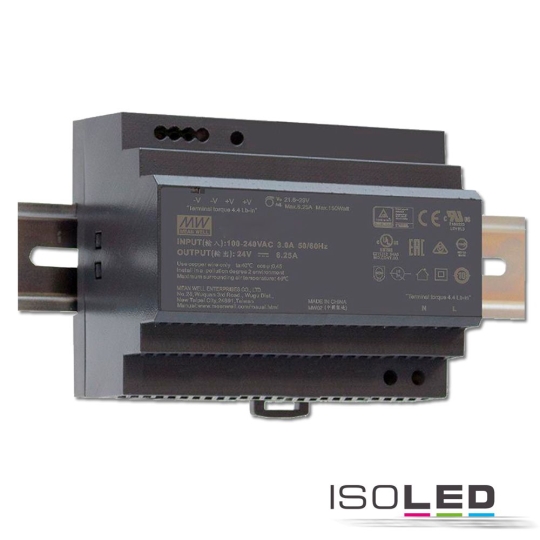 ISOLED LED top hat rail transformator MW HDR-150-48, 43,2-55,2V/DC, 0-150W