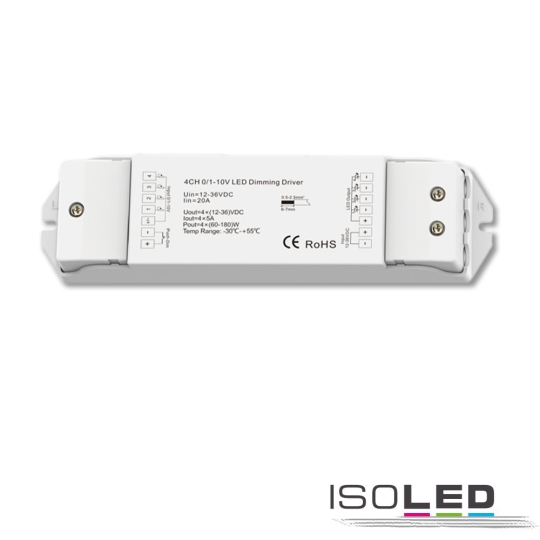 ISOLED 1xPush / 4x1-10V Input zu 4 Kanal PWM Output, 12-36V DC 4x5A