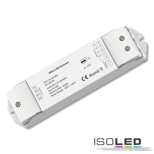 ISOLED DALI DT6 PWM dimmer, 4 channel, 12-24V DV 4x5A