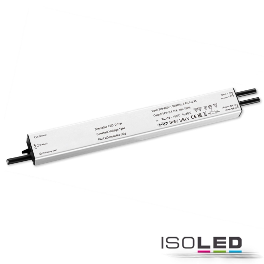 ISOLED LED PWM transformator 24V/DC, 0-60W, slank, Push/Dali-2 dimbaar, IP67, SELV