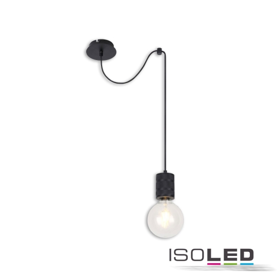 Lampe suspendue ISOLED métal noir, câble de 120cm, 1xE27