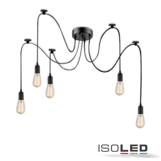 ISOLED hanging lamp Spider metal black, 5 cable 2m