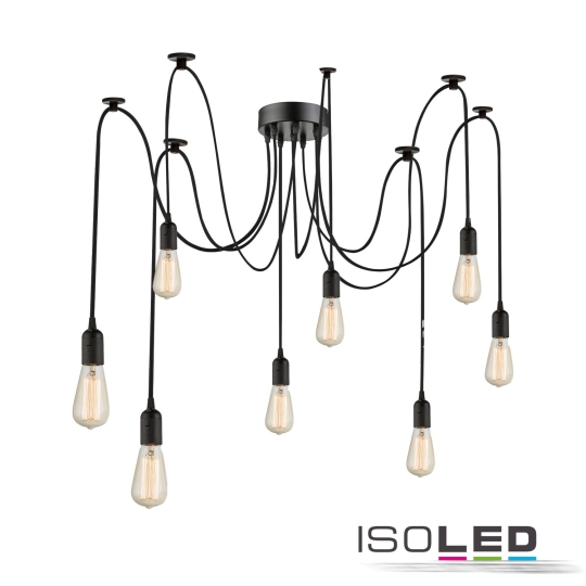 ISOLED hanging lamp Spider metal black, 8 cables 1.5m - 3.5m