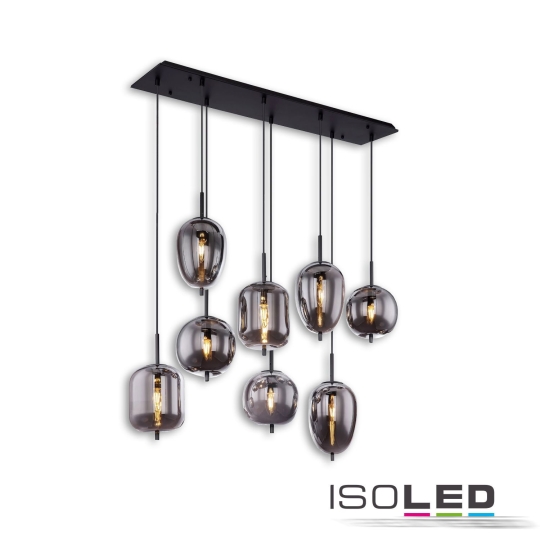 ISOLED hanging lamp metal black, smoked glass, 8xE14 socket