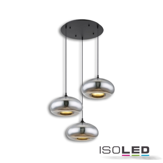 ISOLED hanging lamp metal black, oval, glass chrome, 3xE27