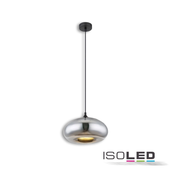 ISOLED hanging lamp metal black, oval, glass chrome, E27
