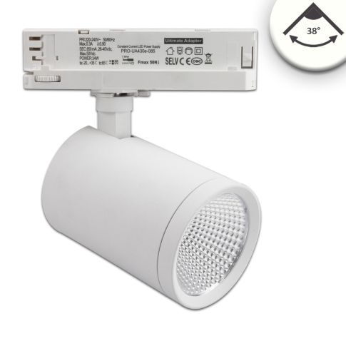 ISOLED 3-PH Projecteur sur rail, 35W, 38°, blanc mat - couleur de lumière blanc neutre