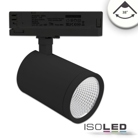 ISOLED 3-PH track spotlight, 35W, 38°, black matt - light color neutral white