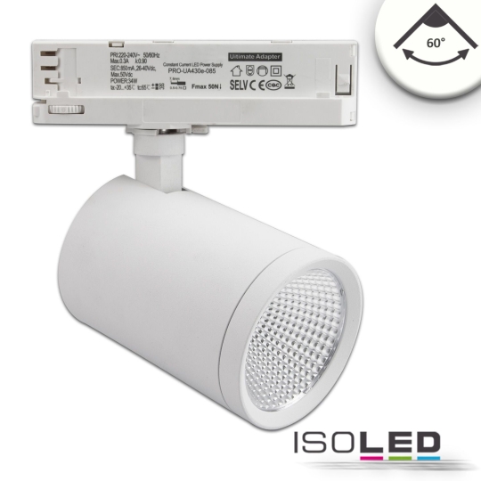 ISOLED 3-PH Schienen-Strahler, 35W, 60°, weiß matt - Lichtfarbe neutralweiß
