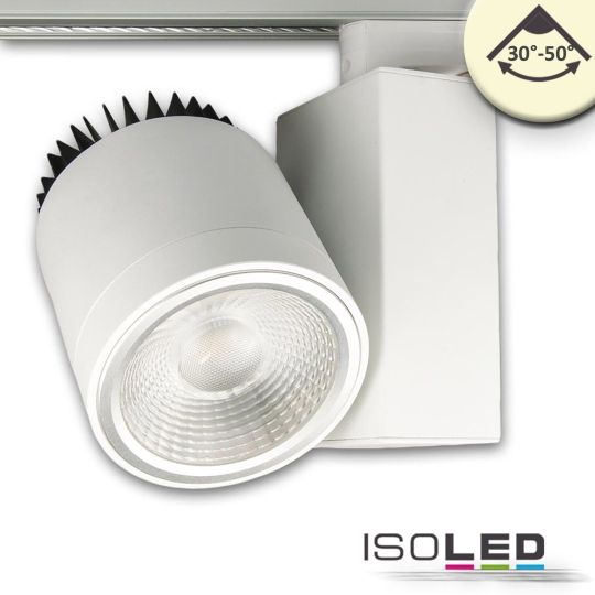 ISOLED 3-PH track spotlight focusable, 30W, 30°-50°, white matt