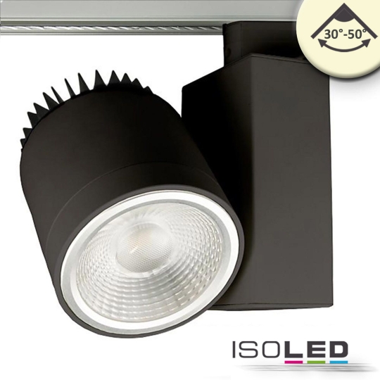 ISOLED 3-PH Schienen-Strahler fokussierbar, 36W, 30°-50°, schwarz matt 3000K