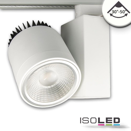 ISOLED 3-PH Projecteur sur rail focalisable, 36W, 30°-50°, blanc mat 4000K