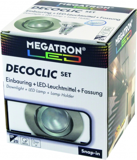 Megatron Einbauring DECOCLIC GU10, rund 68mm inkl. Leuchtmittel - eisen gebürstet