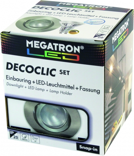 Megatron DECOCLIC GU10 inbouwring, rond 68mm incl. lamp - geborsteld ijzer